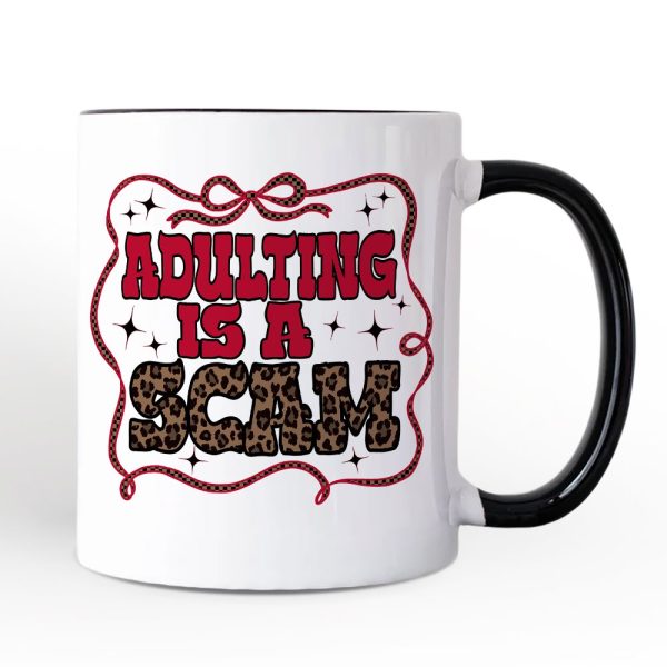 Adulting Is a Scam Humor Personalized Mug, Leopard Retro Western Gift with Custom Name Adulting Is a Scam Humor Personalized Mug, Leopard Retro Western Gift with Custom Name