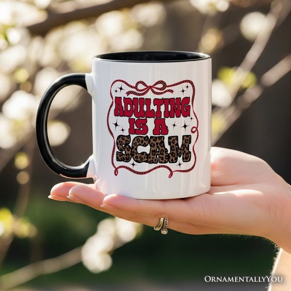 Adulting Is a Scam Humor Personalized Mug, Leopard Retro Western Gift with Custom Name Adulting Is a Scam Humor Personalized Mug, Leopard Retro Western Gift with Custom Name