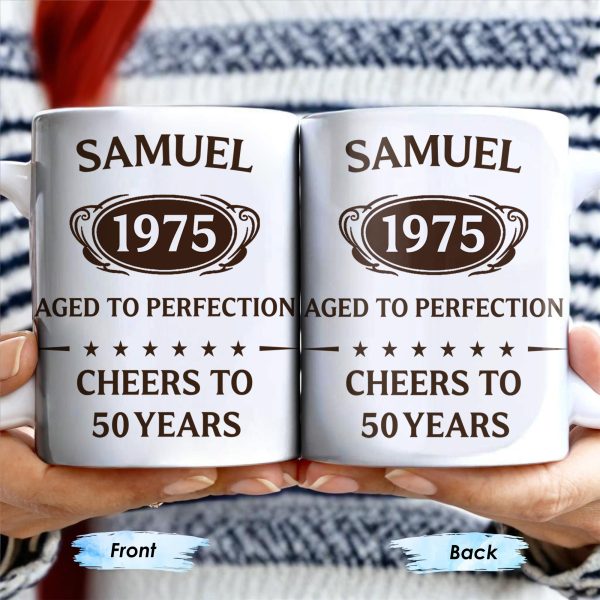 Aged To Perfection, Cheers To 50 Years, Stars and Text Banner - Personalized Custom Coffee Mug - FAM328_MG