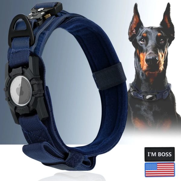 AirTag Dog Collar with Handle, Tactical Dog Collar for Large Medium Dogs
