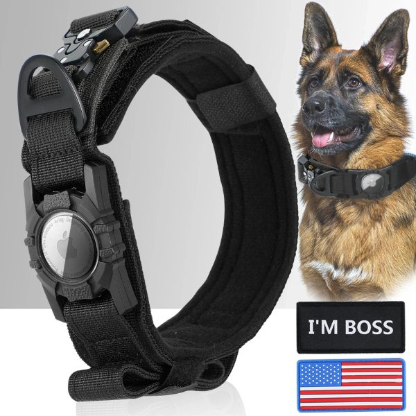 AirTag Dog Collar with Handle, Tactical Dog Collar for Large Medium Dogs