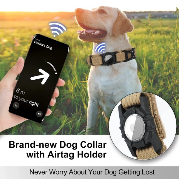 AirTag Dog Collar with Handle, Tactical Dog Collar for Large Medium Dogs