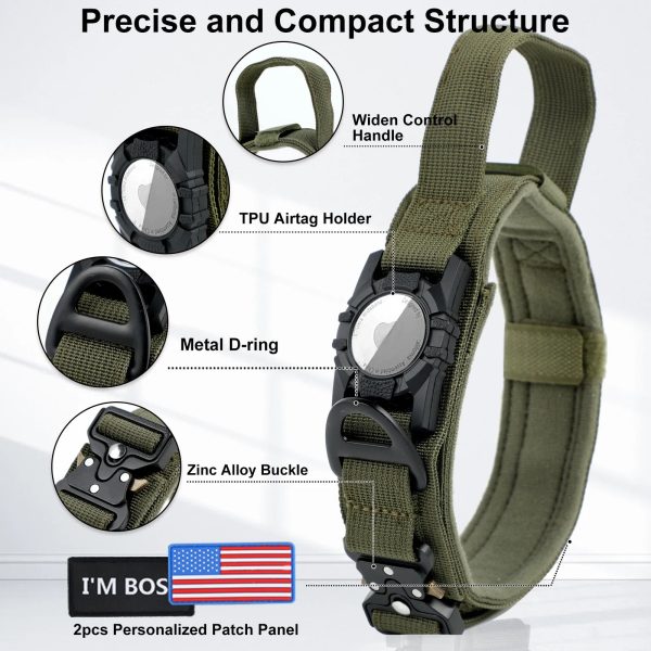 AirTag Dog Collar with Handle, Tactical Dog Collar for Large Medium Dogs
