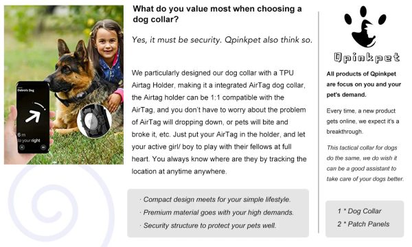 AirTag Dog Collar with Handle, Tactical Dog Collar for Large Medium Dogs