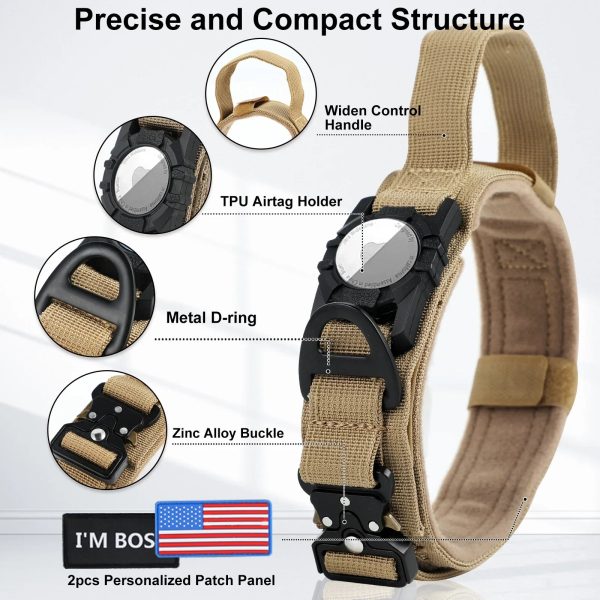 AirTag Dog Collar with Handle, Tactical Dog Collar for Large Medium Dogs