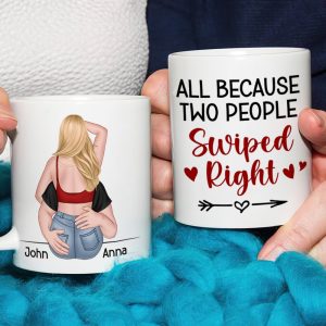 All Because Two People Swipped Right, Personalized Mug, Gift For Couple