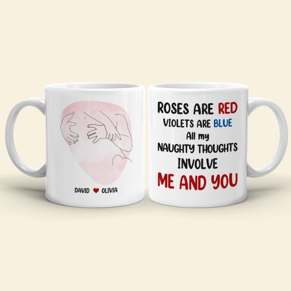All My Naughty Thoughts Involve Me And You, Personalized Line Art Naughty Couple Mug