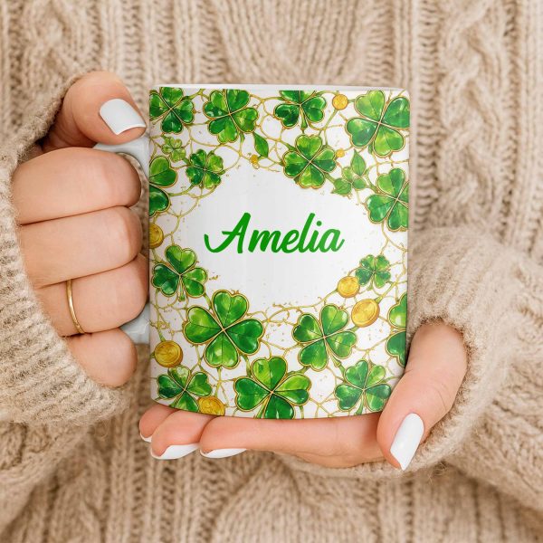Amelia Shamrocks And Coins - Personalized Custom Coffee Mug - FAM801_MG Amelia Shamrocks And Coins - Personalized Custom Coffee Mug - FAM801_MG