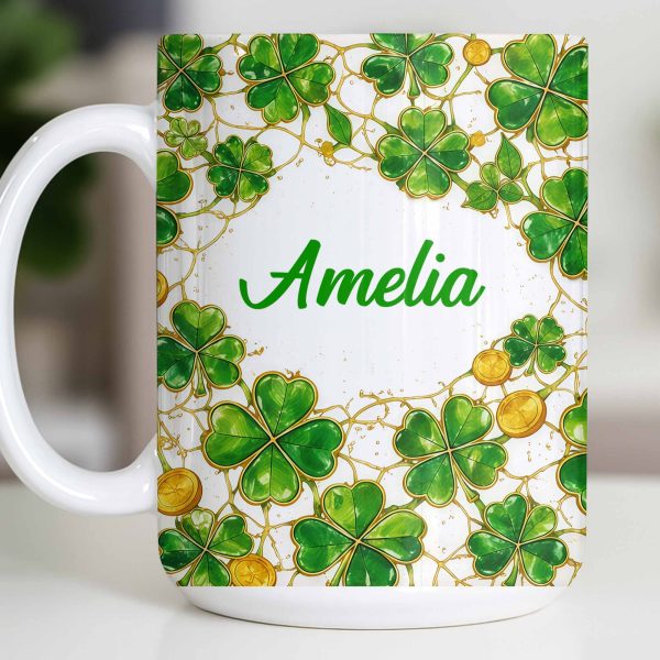 Amelia Shamrocks And Coins - Personalized Custom Coffee Mug - FAM801_MG Amelia Shamrocks And Coins - Personalized Custom Coffee Mug - FAM801_MG