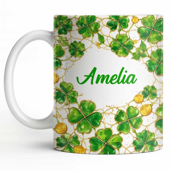 Amelia Shamrocks And Coins - Personalized Custom Coffee Mug - FAM801_MG Amelia Shamrocks And Coins - Personalized Custom Coffee Mug - FAM801_MG