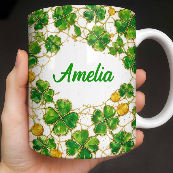 Amelia Shamrocks And Coins - Personalized Custom Coffee Mug - FAM801_MG Amelia Shamrocks And Coins - Personalized Custom Coffee Mug - FAM801_MG