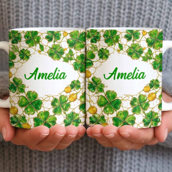 Amelia Shamrocks And Coins - Personalized Custom Coffee Mug - FAM801_MG Amelia Shamrocks And Coins - Personalized Custom Coffee Mug - FAM801_MG