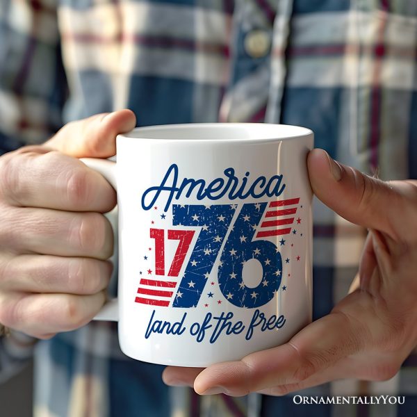 America 1776 Land of the Free Personalized Mug, Vintage 4th of July Gift with Custom Name America 1776 Land of the Free Personalized Mug, Vintage 4th of July Gift with Custom Name