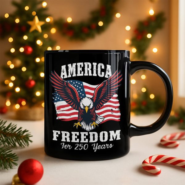America 250 Years of Freedom Patriotic Eagle Flag Black Mug HA75 897336 America 250 Years of Freedom Patriotic Eagle Flag Black Mug HA75 897336