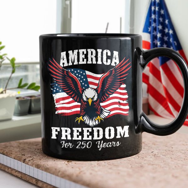 America 250 Years of Freedom Patriotic Eagle Flag Black Mug HA75 897336 America 250 Years of Freedom Patriotic Eagle Flag Black Mug HA75 897336