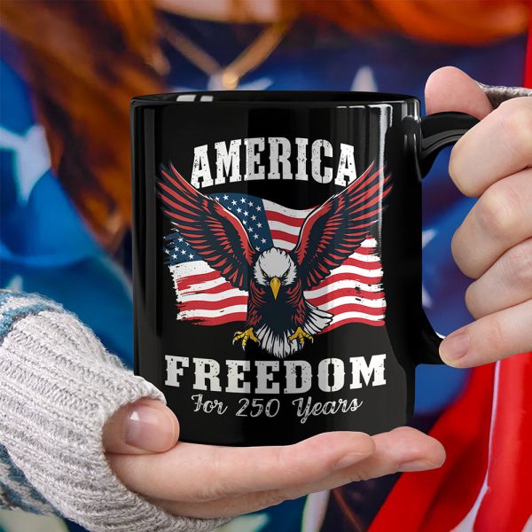 America 250 Years of Freedom Patriotic Eagle Flag Black Mug HA75 897336 America 250 Years of Freedom Patriotic Eagle Flag Black Mug HA75 897336