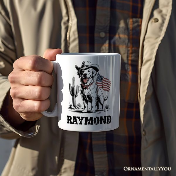 American Cowboy Dog Personalized Mug, Western 4th of July Gift with Custom Name