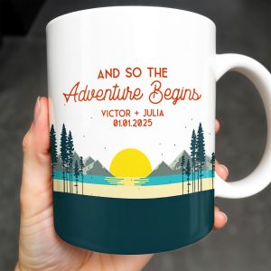 And So The Adventure Begins Featuring Mountains And Sunrise - Personalized Custom Coffee Mug - CPL494_MG