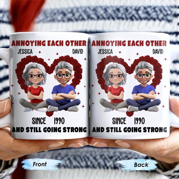 Annoying Each Other And Still Going Strong, Cartoon Couple With Hearts - Personalized Custom Coffee Mug - CPL995_MG Annoying Each Other And Still Going Strong, Cartoon Couple With Hearts - Personalized Custom Coffee Mug - CPL995_MG