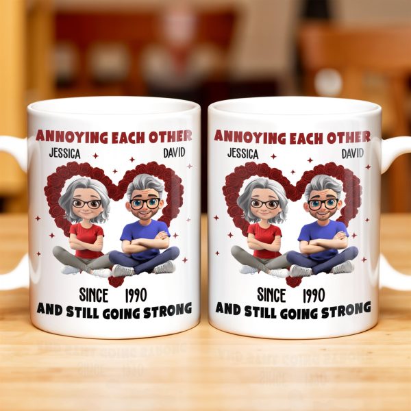 Annoying Each Other And Still Going Strong, Cartoon Couple With Hearts - Personalized Custom Coffee Mug - CPL995_MG Annoying Each Other And Still Going Strong, Cartoon Couple With Hearts - Personalized Custom Coffee Mug - CPL995_MG
