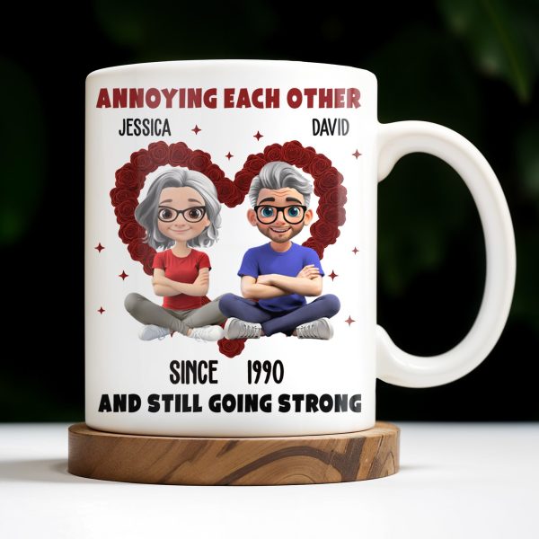 Annoying Each Other And Still Going Strong, Cartoon Couple With Hearts - Personalized Custom Coffee Mug - CPL995_MG Annoying Each Other And Still Going Strong, Cartoon Couple With Hearts - Personalized Custom Coffee Mug - CPL995_MG