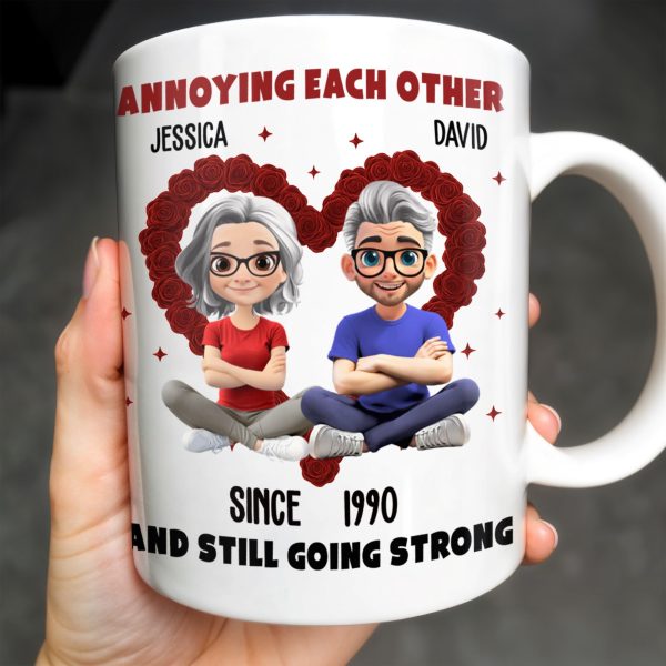 Annoying Each Other And Still Going Strong, Cartoon Couple With Hearts - Personalized Custom Coffee Mug - CPL995_MG Annoying Each Other And Still Going Strong, Cartoon Couple With Hearts - Personalized Custom Coffee Mug - CPL995_MG