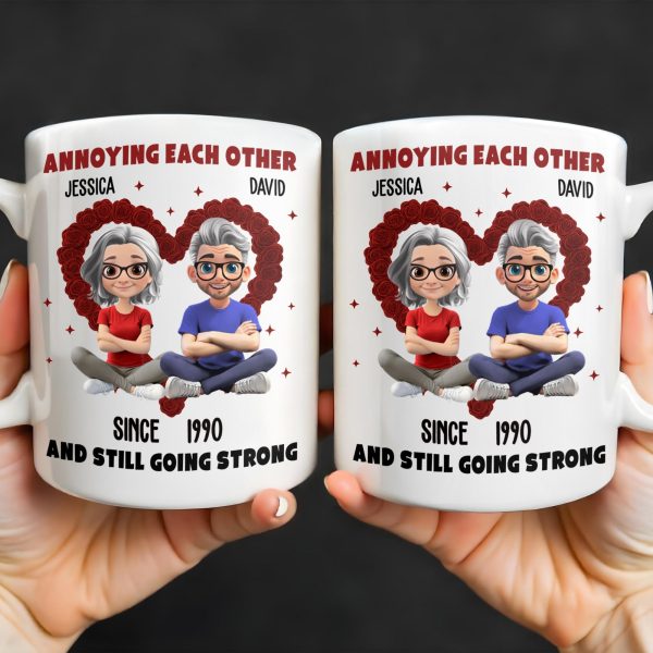 Annoying Each Other And Still Going Strong, Cartoon Couple With Hearts - Personalized Custom Coffee Mug - CPL995_MG Annoying Each Other And Still Going Strong, Cartoon Couple With Hearts - Personalized Custom Coffee Mug - CPL995_MG