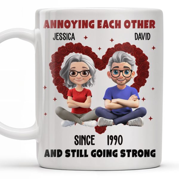 Annoying Each Other And Still Going Strong, Cartoon Couple With Hearts - Personalized Custom Coffee Mug - CPL995_MG Annoying Each Other And Still Going Strong, Cartoon Couple With Hearts - Personalized Custom Coffee Mug - CPL995_MG