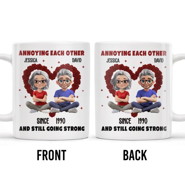 Annoying Each Other And Still Going Strong, Cartoon Couple With Hearts - Personalized Custom Coffee Mug - CPL995_MG Annoying Each Other And Still Going Strong, Cartoon Couple With Hearts - Personalized Custom Coffee Mug - CPL995_MG