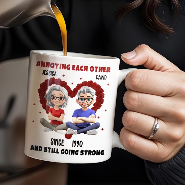 Annoying Each Other And Still Going Strong, Cartoon Couple With Hearts - Personalized Custom Coffee Mug - CPL995_MG Annoying Each Other And Still Going Strong, Cartoon Couple With Hearts - Personalized Custom Coffee Mug - CPL995_MG