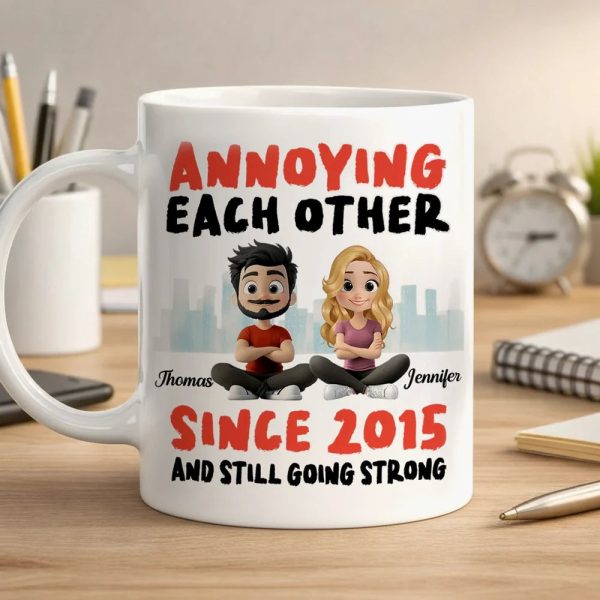 Annoying Each Other Personalized White Ceramic Mug Cute Couple Sitting Illustration Funny Daily Coffee Gift for Couples Annoying Each Other Personalized White Ceramic Mug Cute Couple Sitting Illustration Funny Daily Coffee Gift for Couples