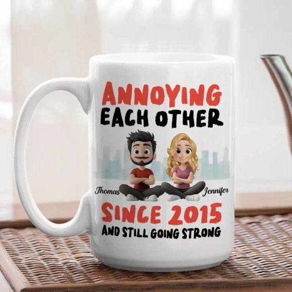 Annoying Each Other Personalized White Ceramic Mug Cute Couple Sitting Illustration Funny Daily Coffee Gift for Couples Annoying Each Other Personalized White Ceramic Mug Cute Couple Sitting Illustration Funny Daily Coffee Gift for Couples
