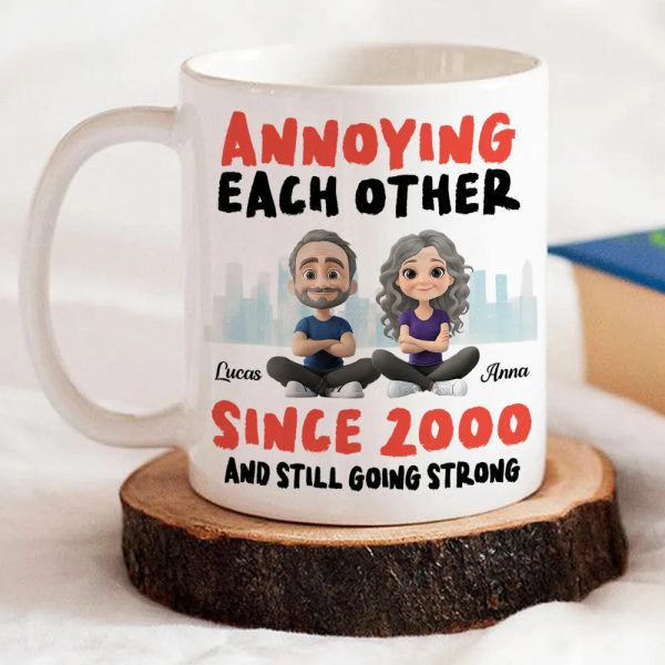 Annoying Each Other Personalized White Ceramic Mug Cute Couple Sitting Illustration Funny Daily Coffee Gift for Couples Annoying Each Other Personalized White Ceramic Mug Cute Couple Sitting Illustration Funny Daily Coffee Gift for Couples