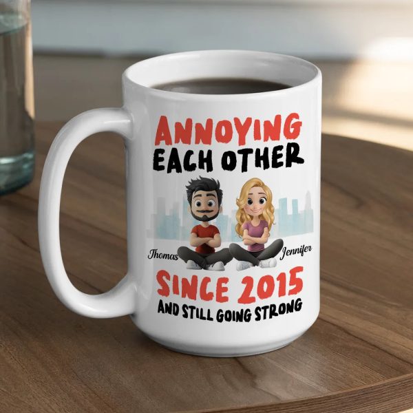 Annoying Each Other Personalized White Ceramic Mug Cute Couple Sitting Illustration Funny Daily Coffee Gift for Couples Annoying Each Other Personalized White Ceramic Mug Cute Couple Sitting Illustration Funny Daily Coffee Gift for Couples