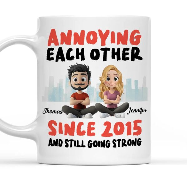 Annoying Each Other Personalized White Ceramic Mug Cute Couple Sitting Illustration Funny Daily Coffee Gift for Couples Annoying Each Other Personalized White Ceramic Mug Cute Couple Sitting Illustration Funny Daily Coffee Gift for Couples