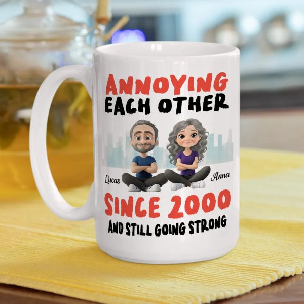 Annoying Each Other Personalized White Ceramic Mug Cute Couple Sitting Illustration Funny Daily Coffee Gift for Couples Annoying Each Other Personalized White Ceramic Mug Cute Couple Sitting Illustration Funny Daily Coffee Gift for Couples