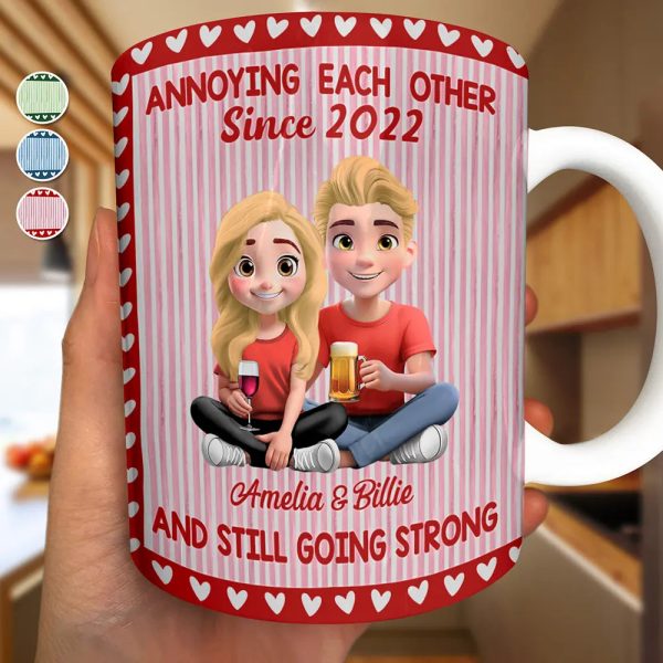 Annoying Each Other Since Couple Stripe Style - Personalized White Edge-to-Edge Mug Annoying Each Other Since Couple Stripe Style - Personalized White Edge-to-Edge Mug