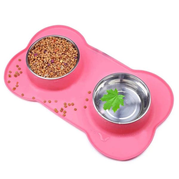Antislip Double Dog Bowl with Silicone Mat Stainless Steel Antislip Double Dog Bowl with Silicone Mat Stainless Steel