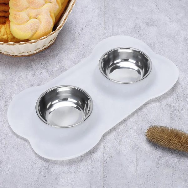 Antislip Double Dog Bowl with Silicone Mat Stainless Steel Antislip Double Dog Bowl with Silicone Mat Stainless Steel