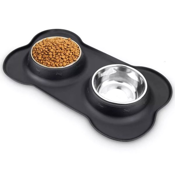 Antislip Double Dog Bowl with Silicone Mat Stainless Steel Antislip Double Dog Bowl with Silicone Mat Stainless Steel