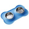 Antislip Double Dog Bowl with Silicone Mat Stainless Steel