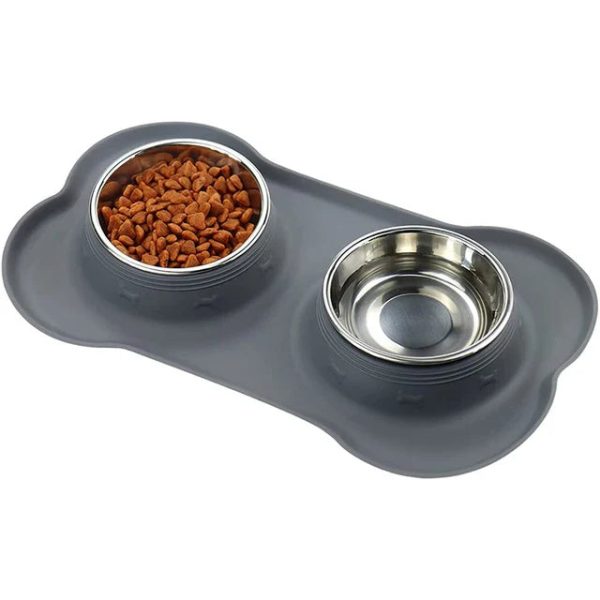 Antislip Double Dog Bowl with Silicone Mat Stainless Steel Antislip Double Dog Bowl with Silicone Mat Stainless Steel