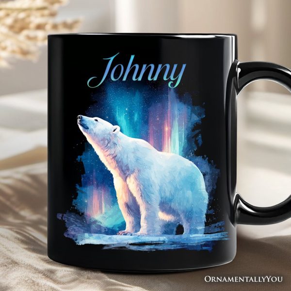 Arctic Aurora Polar Bear Personalized Mug, Northern Lights Wildlife Gift with Custom Name Arctic Aurora Polar Bear Personalized Mug, Northern Lights Wildlife Gift with Custom Name