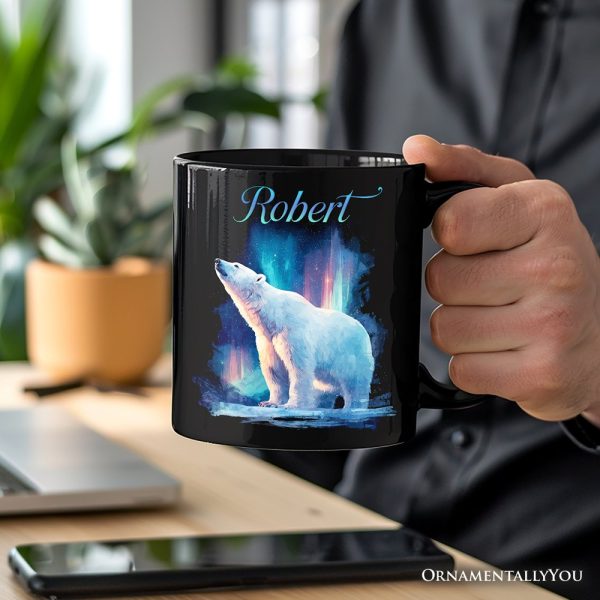 Arctic Aurora Polar Bear Personalized Mug, Northern Lights Wildlife Gift with Custom Name Arctic Aurora Polar Bear Personalized Mug, Northern Lights Wildlife Gift with Custom Name