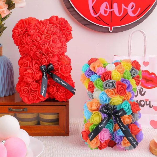 Artificial Rose Teddy Bear Floral Gift