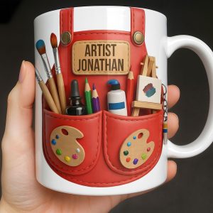 Artist [Your Name] With Paint Brushes And Palette - Personalized Custom Coffee Mug - JBS086_MG