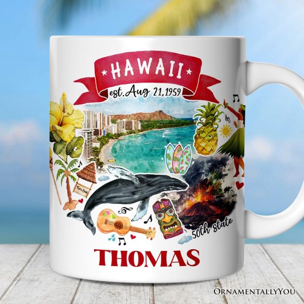 Artistic Hawaii State Themes and Landmarks Personalized Mug With Custom Name Artistic Hawaii State Themes and Landmarks Personalized Mug With Custom Name