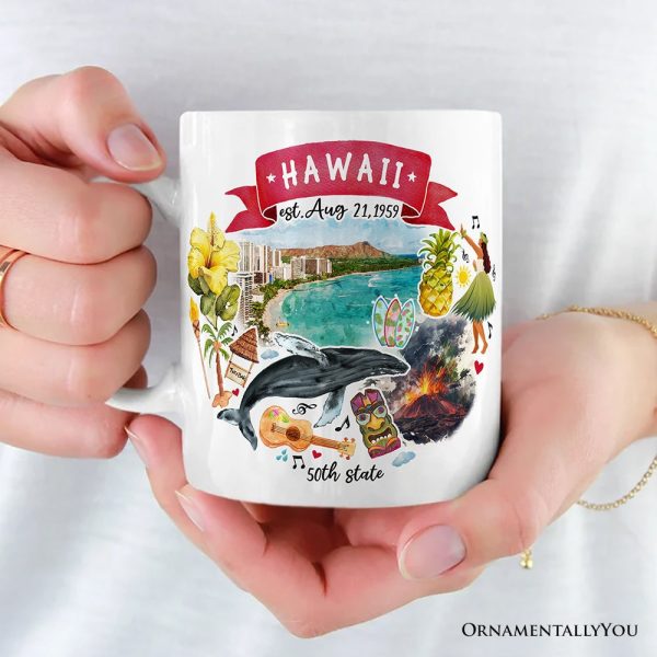 Artistic Hawaii State Themes and Landmarks Personalized Mug With Custom Name Artistic Hawaii State Themes and Landmarks Personalized Mug With Custom Name