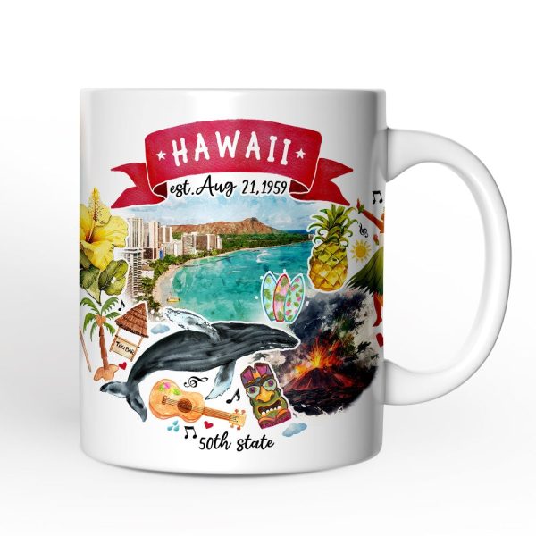 Artistic Hawaii State Themes and Landmarks Personalized Mug With Custom Name Artistic Hawaii State Themes and Landmarks Personalized Mug With Custom Name