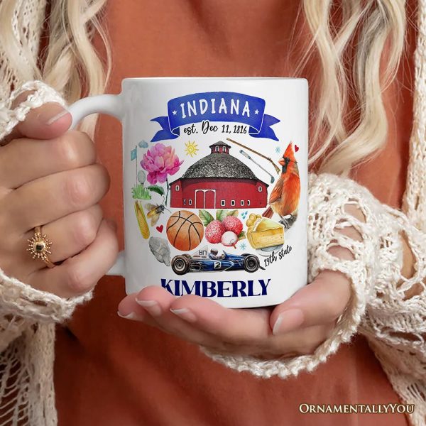 Artistic Indiana State Themes and Landmarks Personalized Mug With Custom Name Artistic Indiana State Themes and Landmarks Personalized Mug With Custom Name